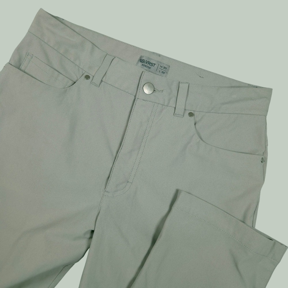 VRST Mens 30 x 27.5" Athletic Fit 5-Pocket Performance Pants Gray Green